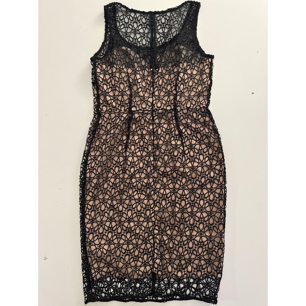 Ann Taylor Petite Black Lace Overlay Sheath Dress Champagne Lining 0P Sleeveless - Picture 2 of 7